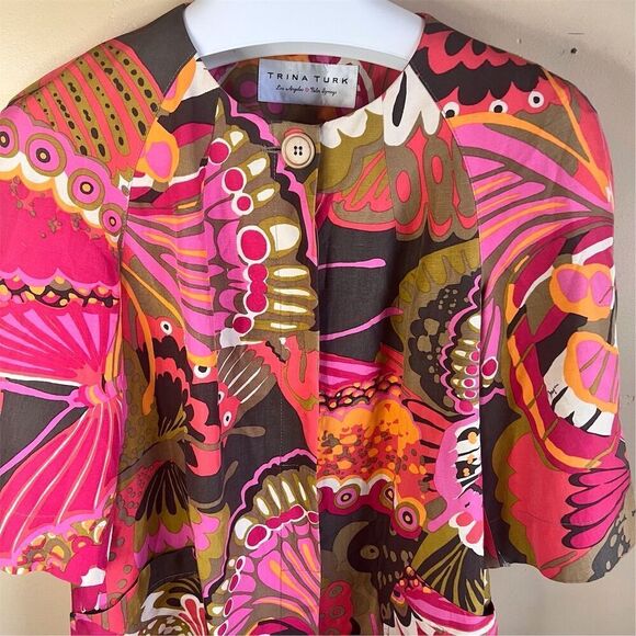 Trina Turk Women's Silk Linen Blend Jacket Size Medium Colorful Work Career Wear - Picture 3 of 8